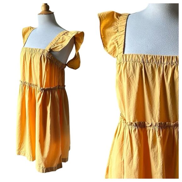NWT Madewell Yellow Flutter Sleeve Square Neck Cotton Mini Dress - Large - Picture 3 of 9
